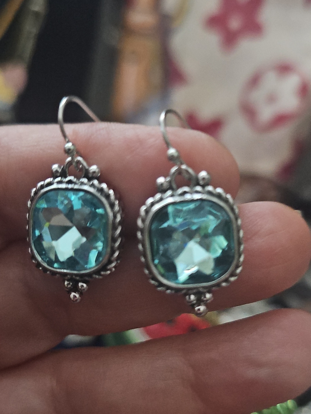 Aqua Blue Crystal Drop Earrings in Silver-Tone Setting